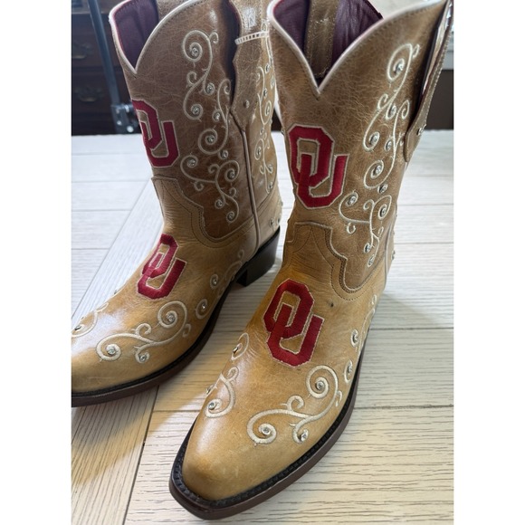 Vaccari Shoes - NCAA Vaccari OU Oklahoma Sooners Women 10 Midcalf Leather NWT Cowboy Boots Rare